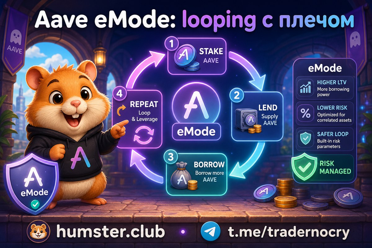 Aave eMode: рекурсивный стейкинг (looping) с 5x плечом