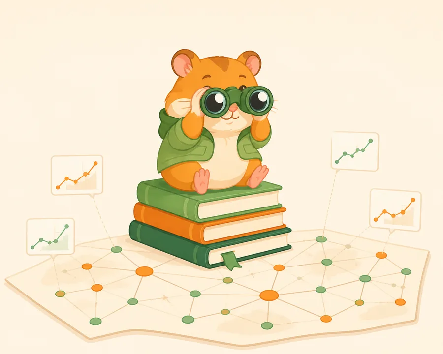 Хомяк с биноклем анализирует сеть данных Reddit