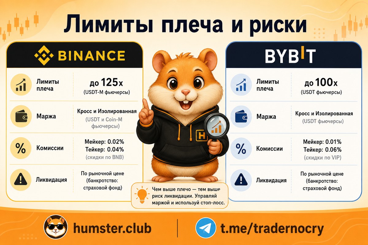 Плечо до 125x на Binance и Bybit: маржа, ликвидации и защита счёта в 2026