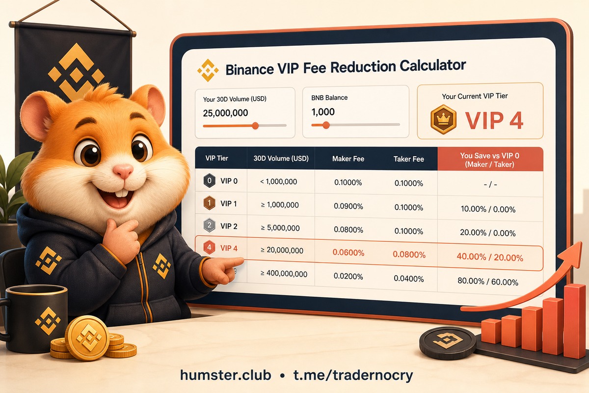 VIP-уровни Binance 2026: снижение комиссий по объёму, расчёт экономии и сравнени