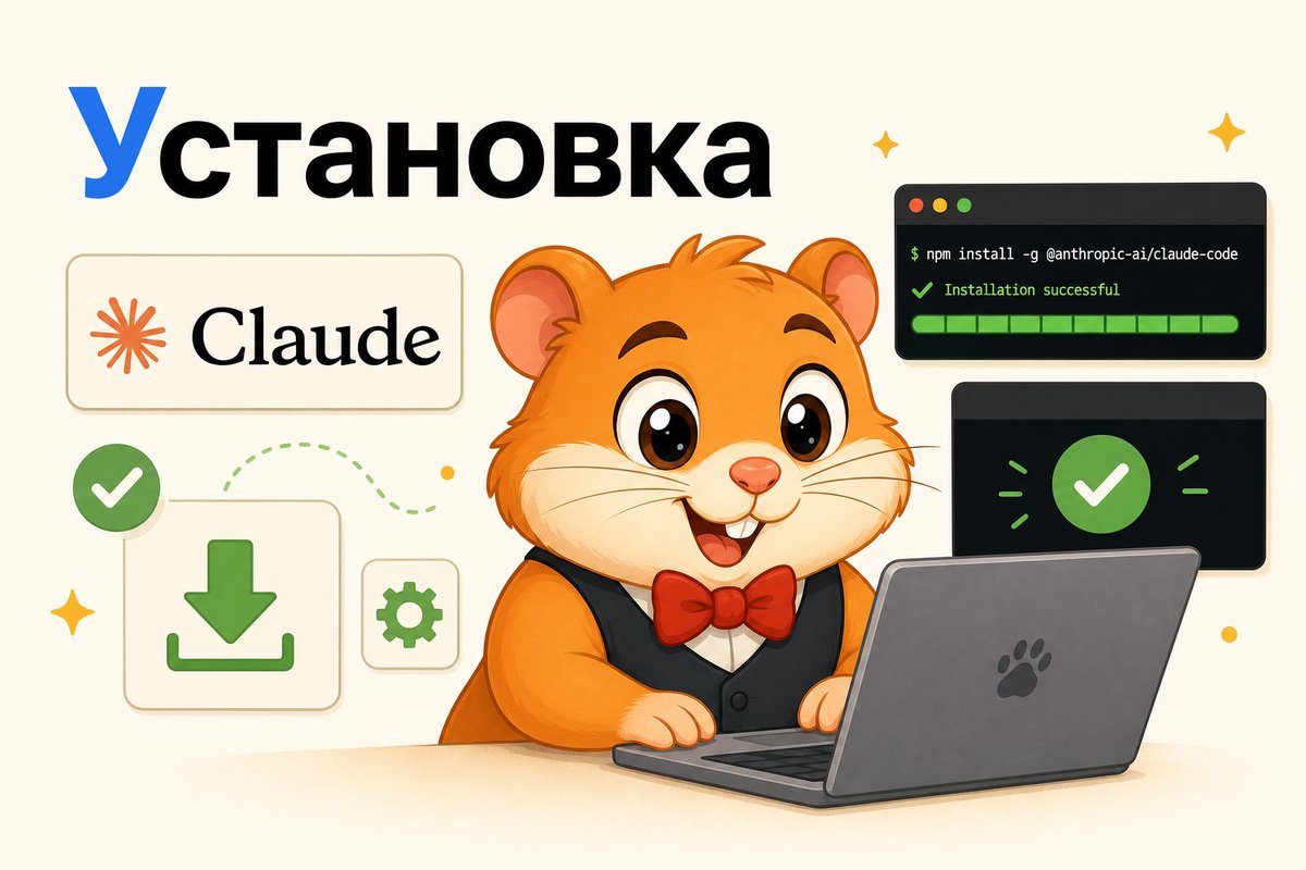 Хомяк сидит за ноутбуком: Claude Code установлена
