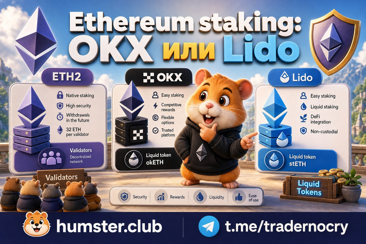 Стейкинг Ethereum в 2026: OKX, Lido и Rocket Pool — как выбрать способ и какие р