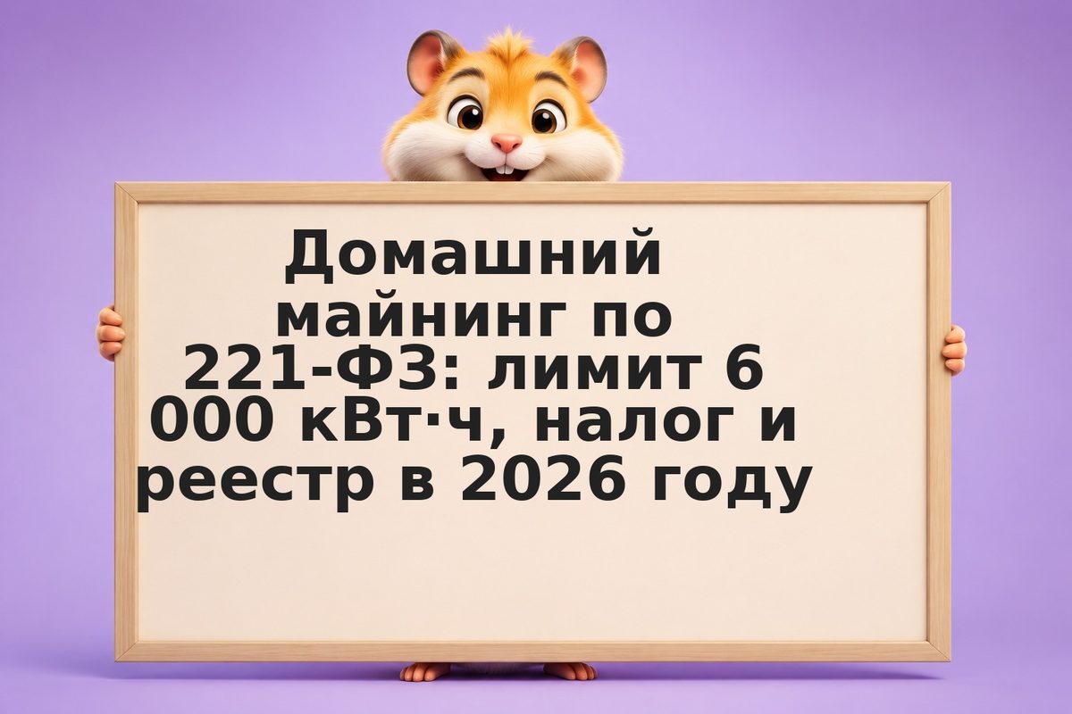 Домашний майнинг по 221-ФЗ: лимит 6 000 кВт·ч, налог и реестр в 2026 году