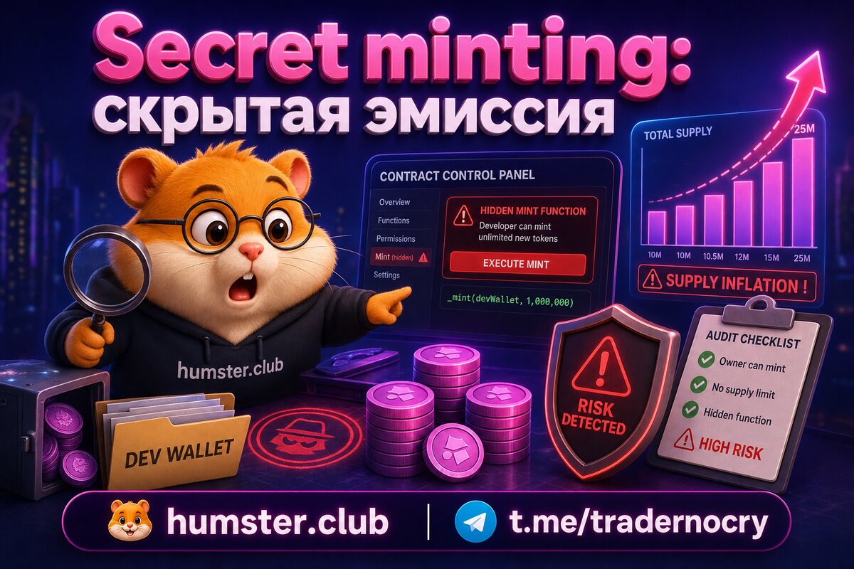 Secret minting: разработчик печатает новые токены тайно, цена падает