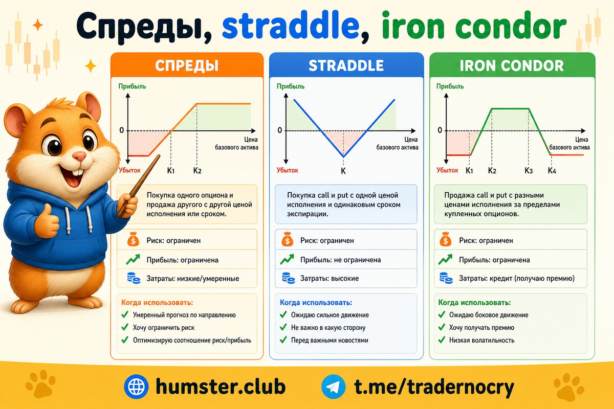 Многоножные опционные стратегии на крипто: bull call spread, straddle и iron con