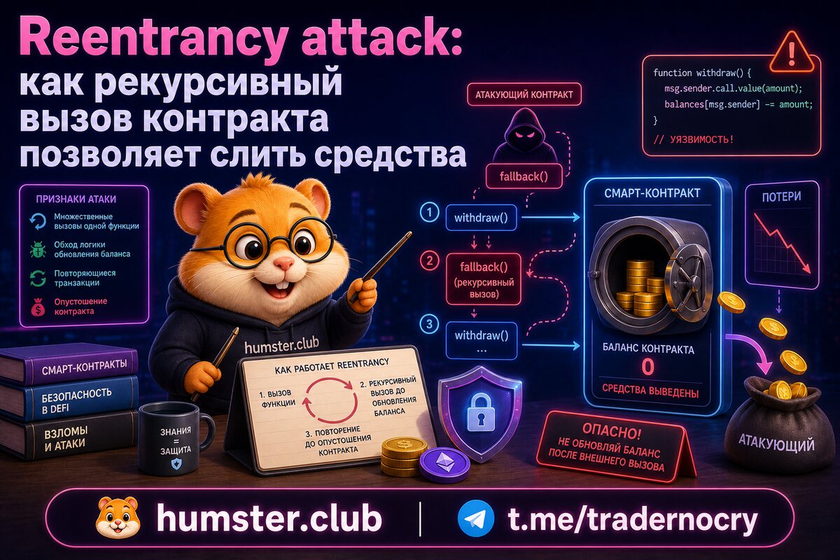 Reentrancy attack: как рекурсивный вызов контракта позволяет слить средства