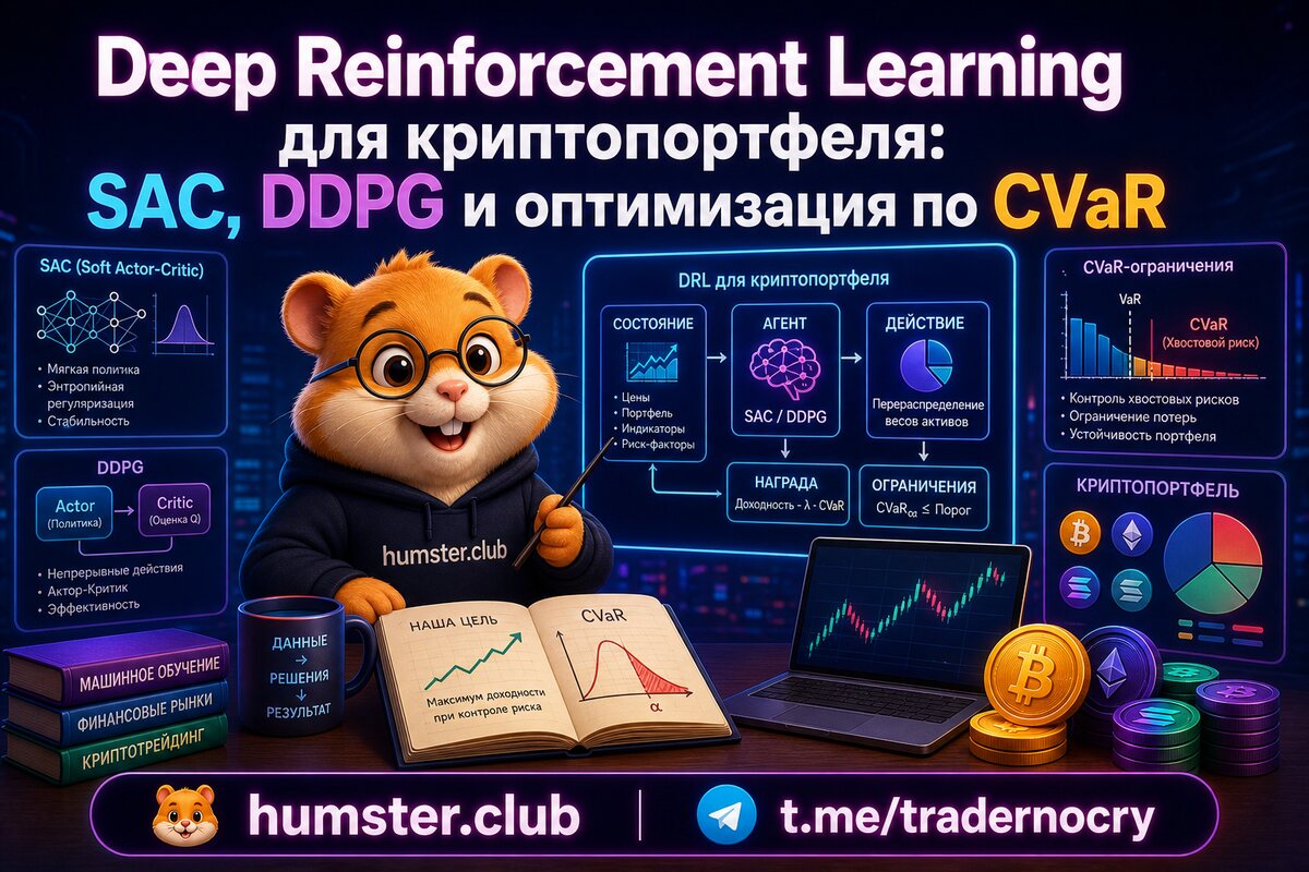 Deep Reinforcement Learning для криптопортфеля: SAC, DDPG и оптимизация по CVaR