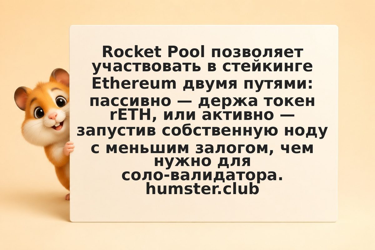 Rocket Pool: валидация Ethereum с малых сумм через rETH и ноду