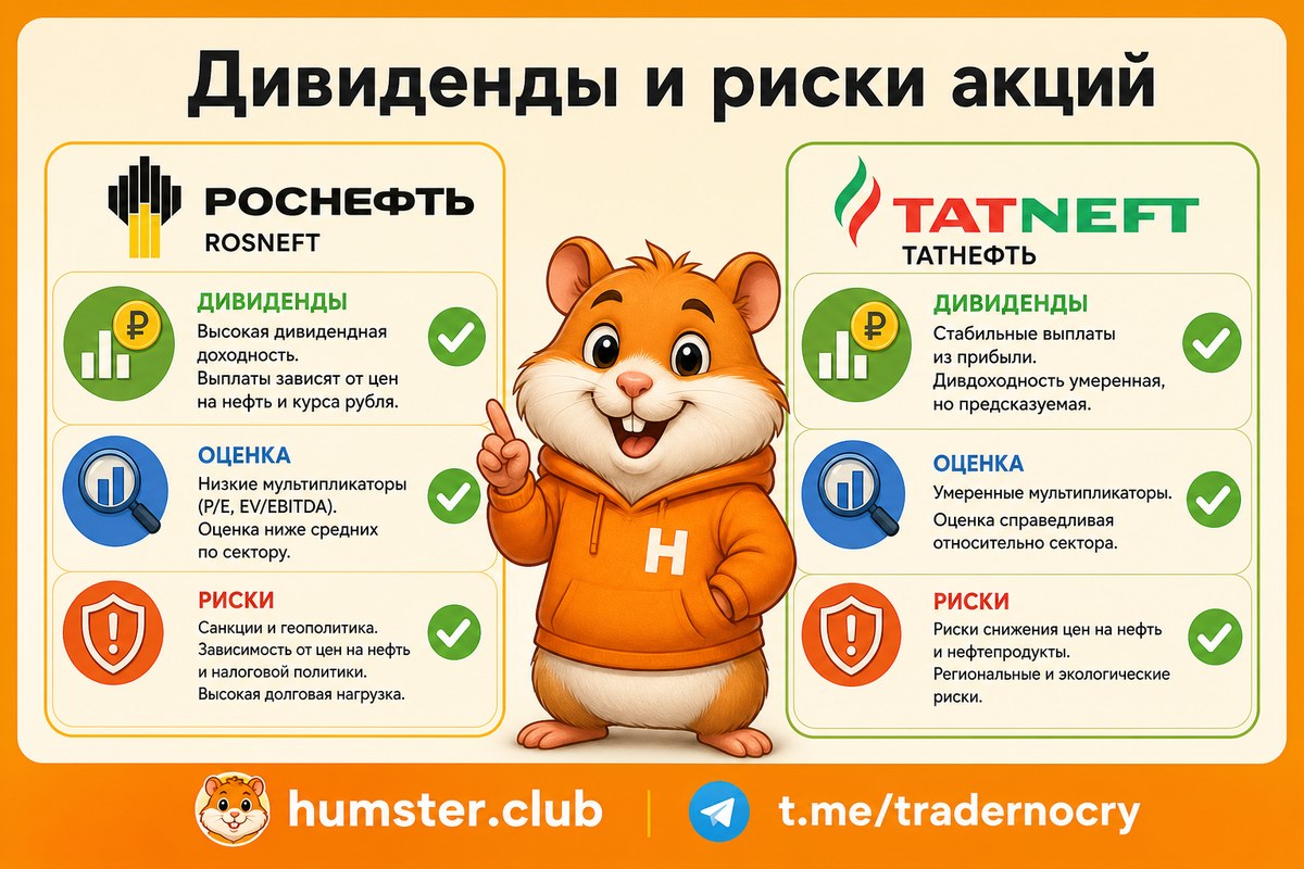 Акции нефтегазовых компаний в 2026: дивиденды Роснефти и Татнефти, риски сектора