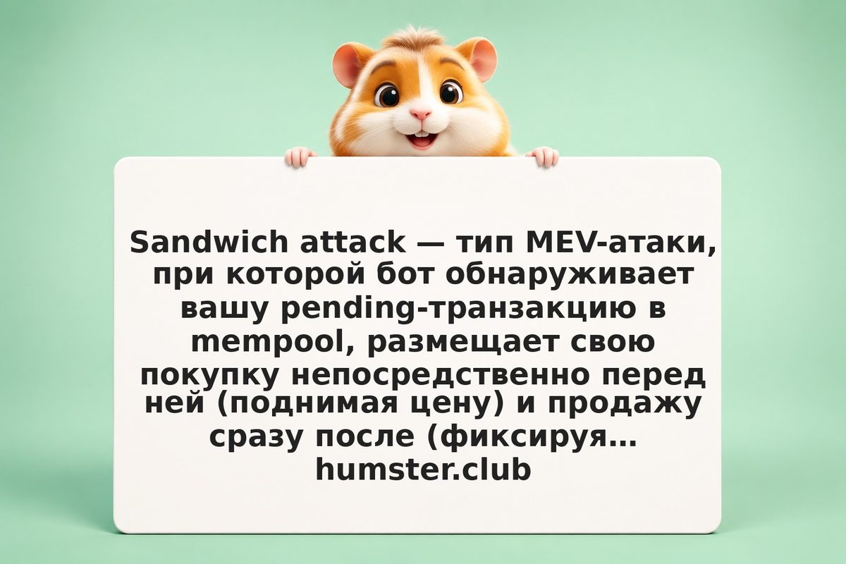 Sandwich attack: когда MEV-бот видит ваш своп в mempool и атакует первым